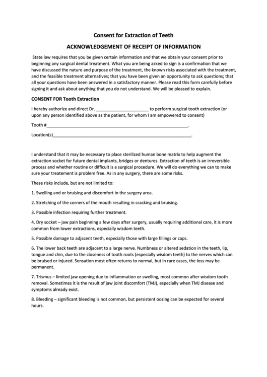 Printable Dental Extraction Consent Form