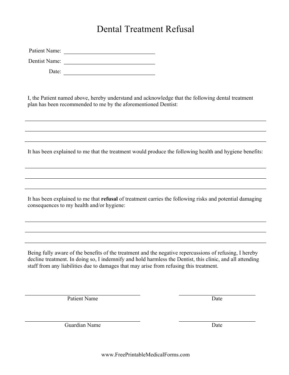 Printable Dental X Ray Refusal Form Fill Online Print Vrogue co