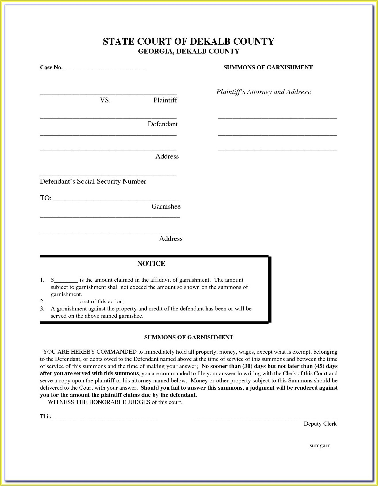 Printable Divorce Papers For Georgia