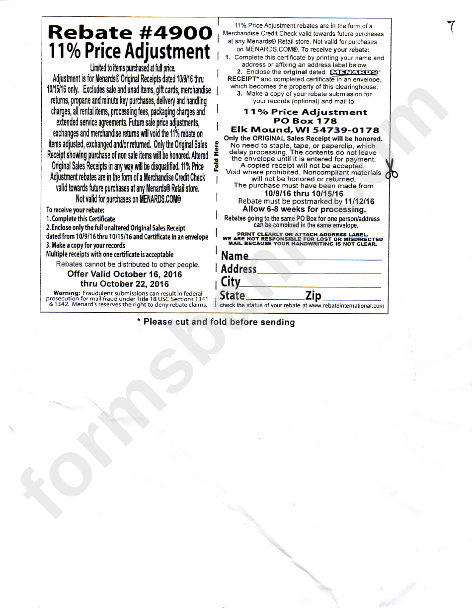 Printable Menards Rebate Form 2024 MenardsRebate Form