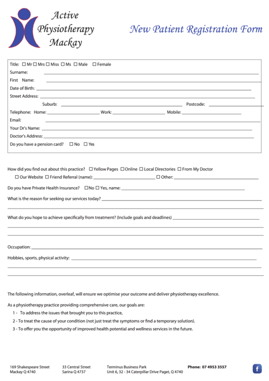 Printable New Patient Registration Form Printable Forms Free Online