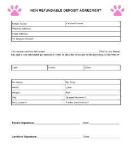 Printable Non refundable Pet Deposit For Breeders Editable Personalized Non Refundable Deposit Agreement PDF Digital Download Etsy