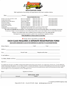 Printable Race Registration Form Per Class Templates At