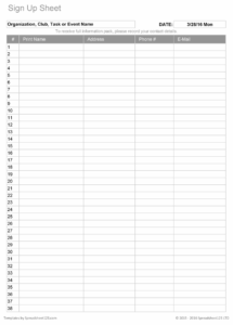 Printable Sign Up Worksheets And Forms For Excel Word And PDF