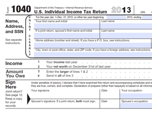 Printable Version Of 2013 Income Tax Return Form 1040 Due April 15 
