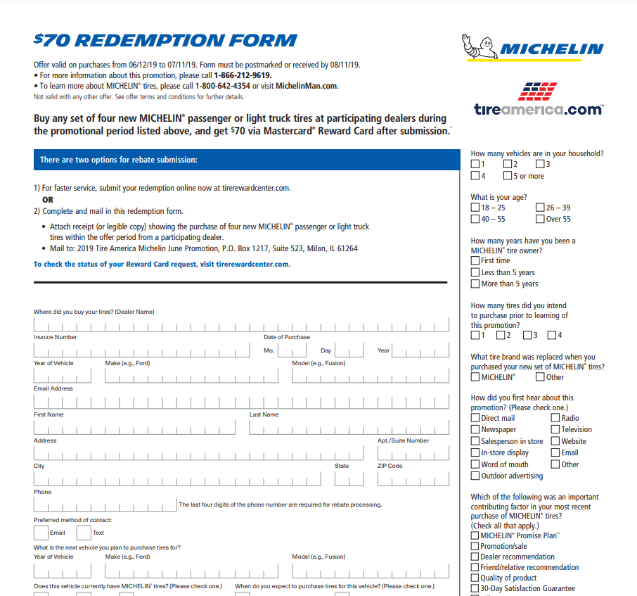 Rebate Form For Michelin Tires PrintableRebateForm