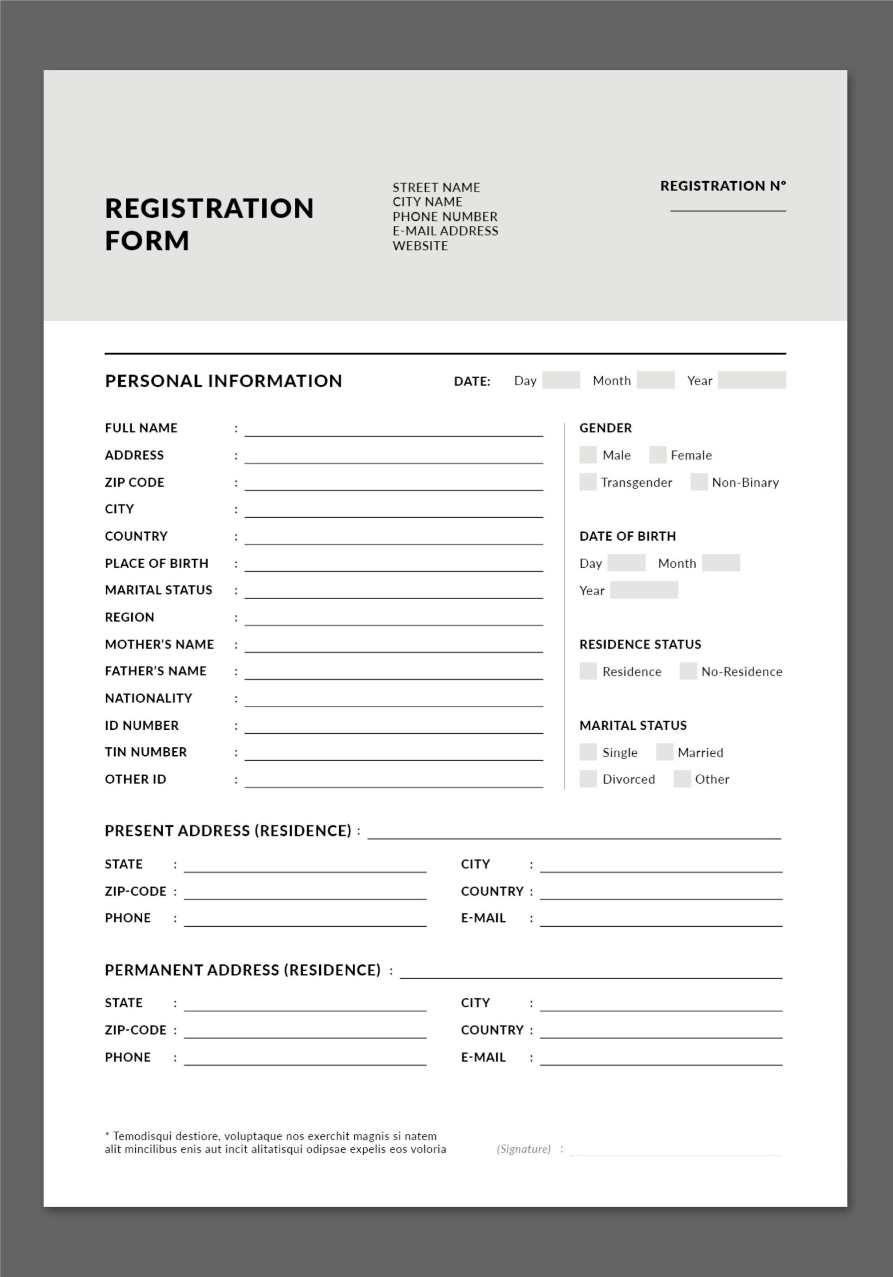 Registration Form Layout Template Document Form Template Application Form Template Personal Data Form Template Indesign A4 US Etsy New Zealand