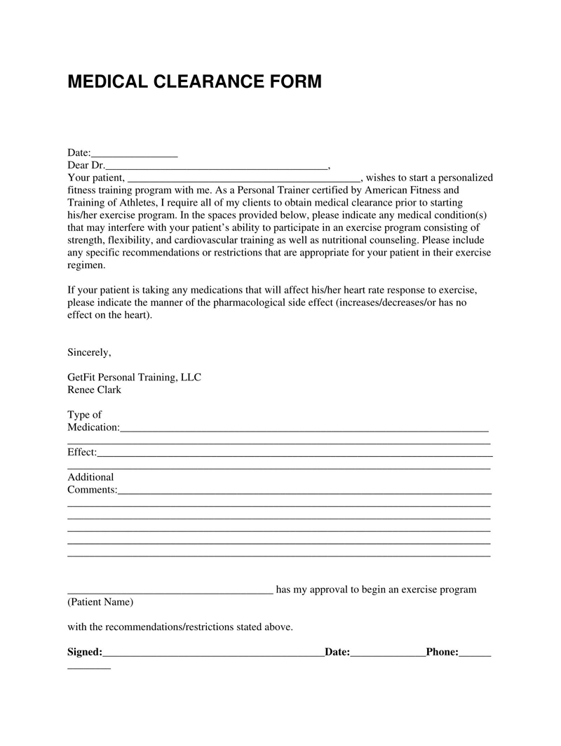Sample Medical Clearance Forms Dental Surgery Work Etc 
