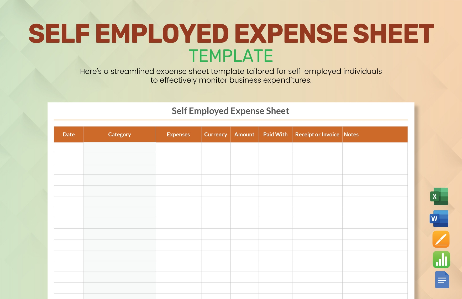 Self Employed Expense Sheet Template In Word Apple Pages Apple 