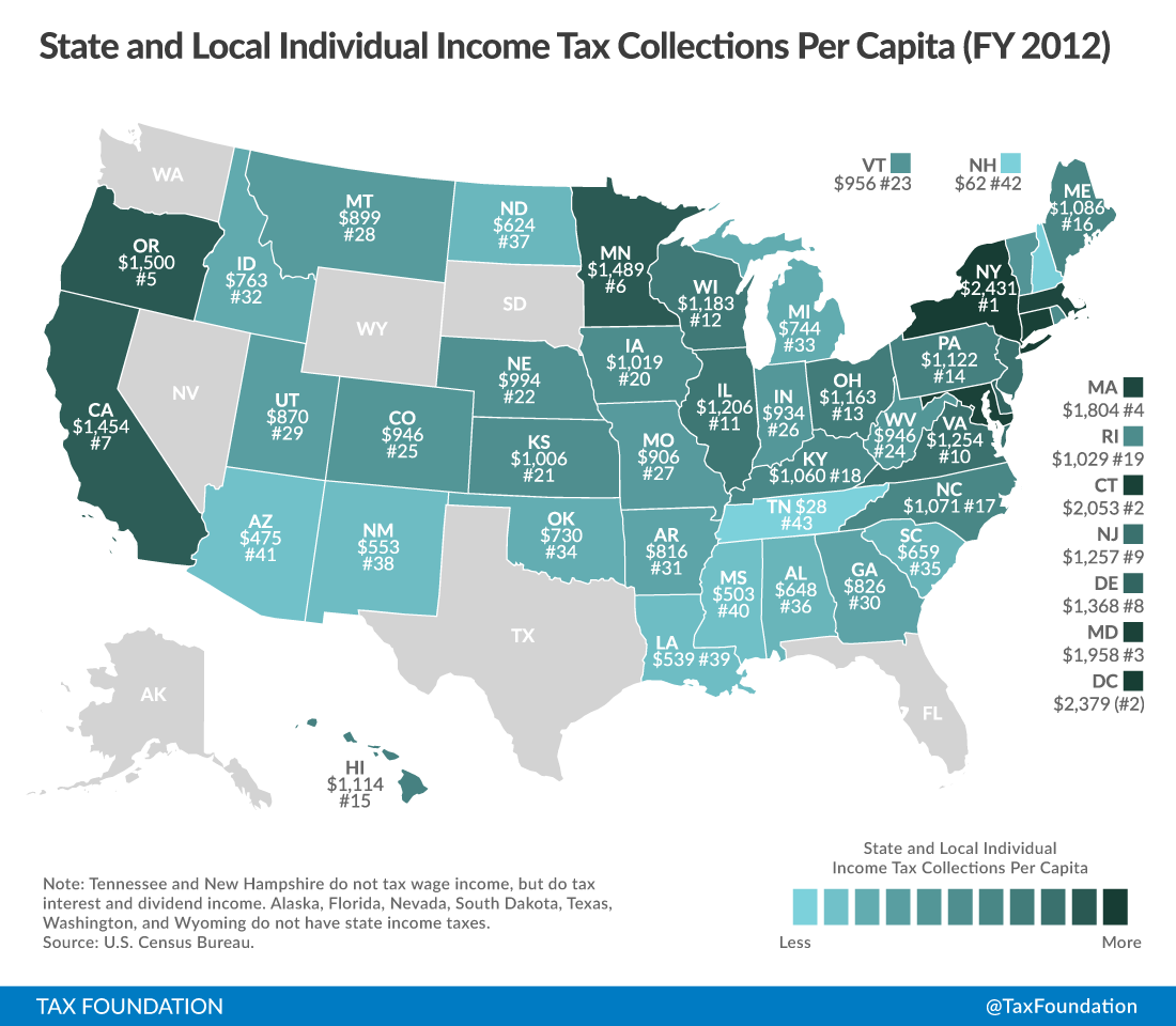 State And Local Individual Income Tax Collections Per Capita Fiscal Year 2012 
