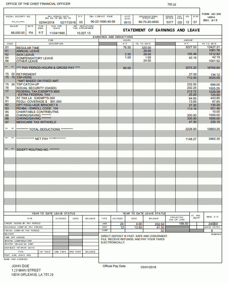 Statement Of Earnings And Leave