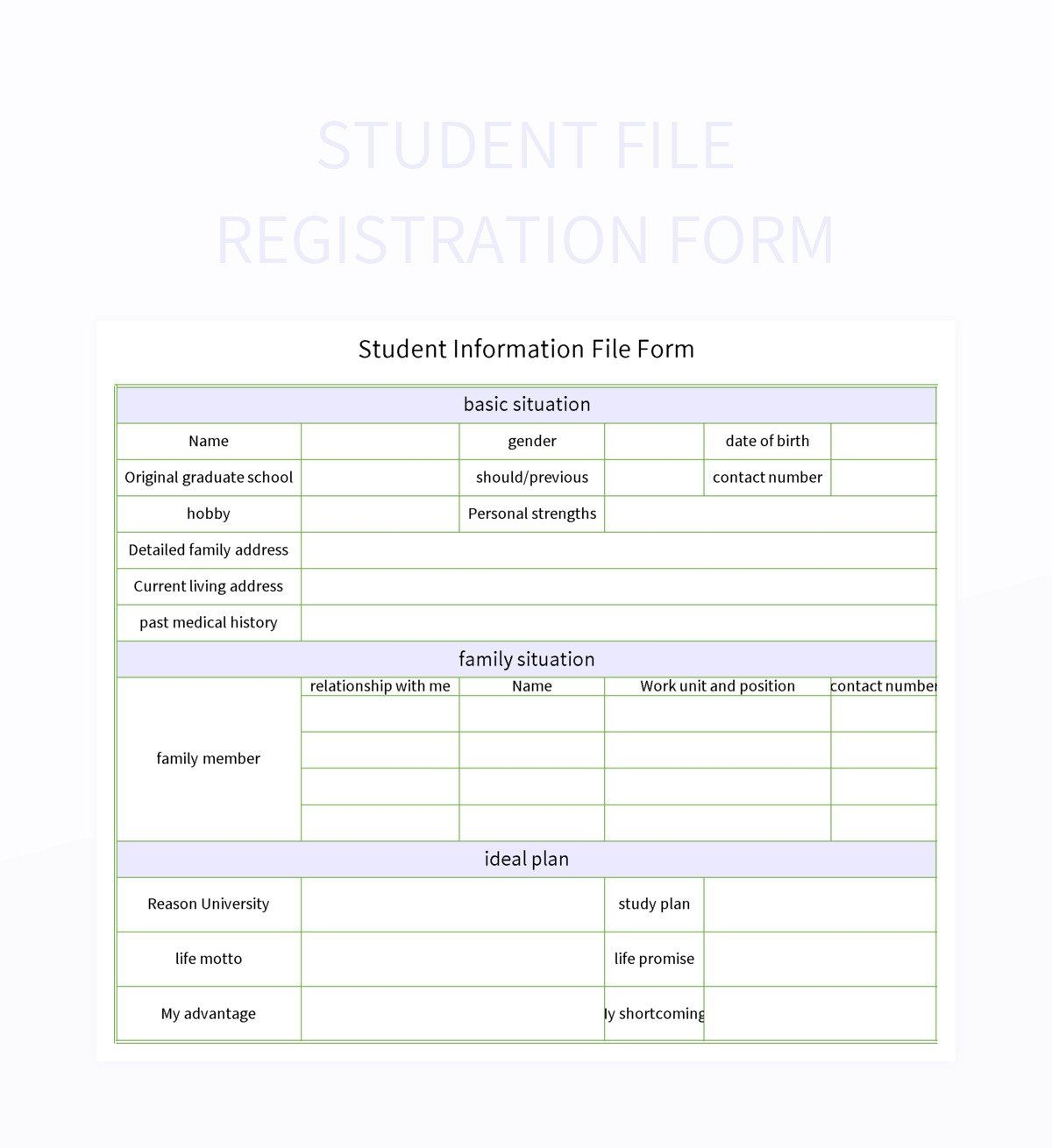 Student File Registration Form Excel Template And Google Sheets 