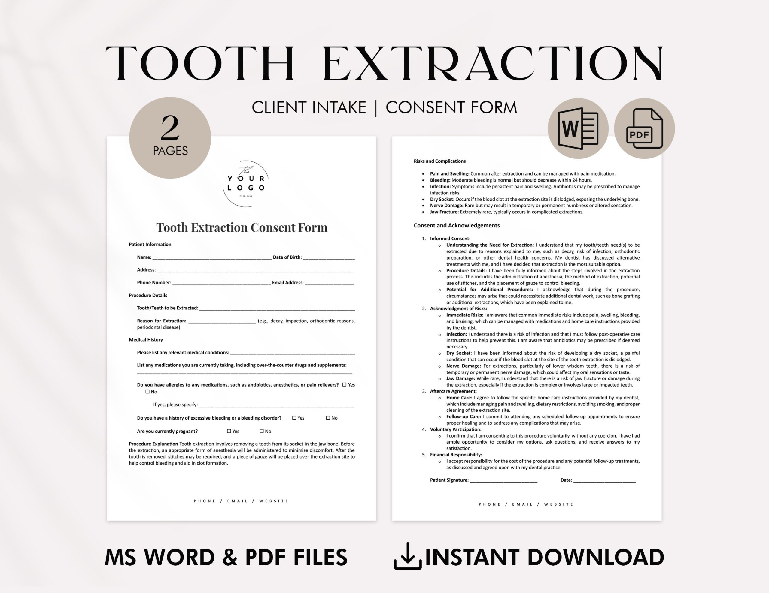 Tooth Extraction Consent Form Template Editable Dental Forms 