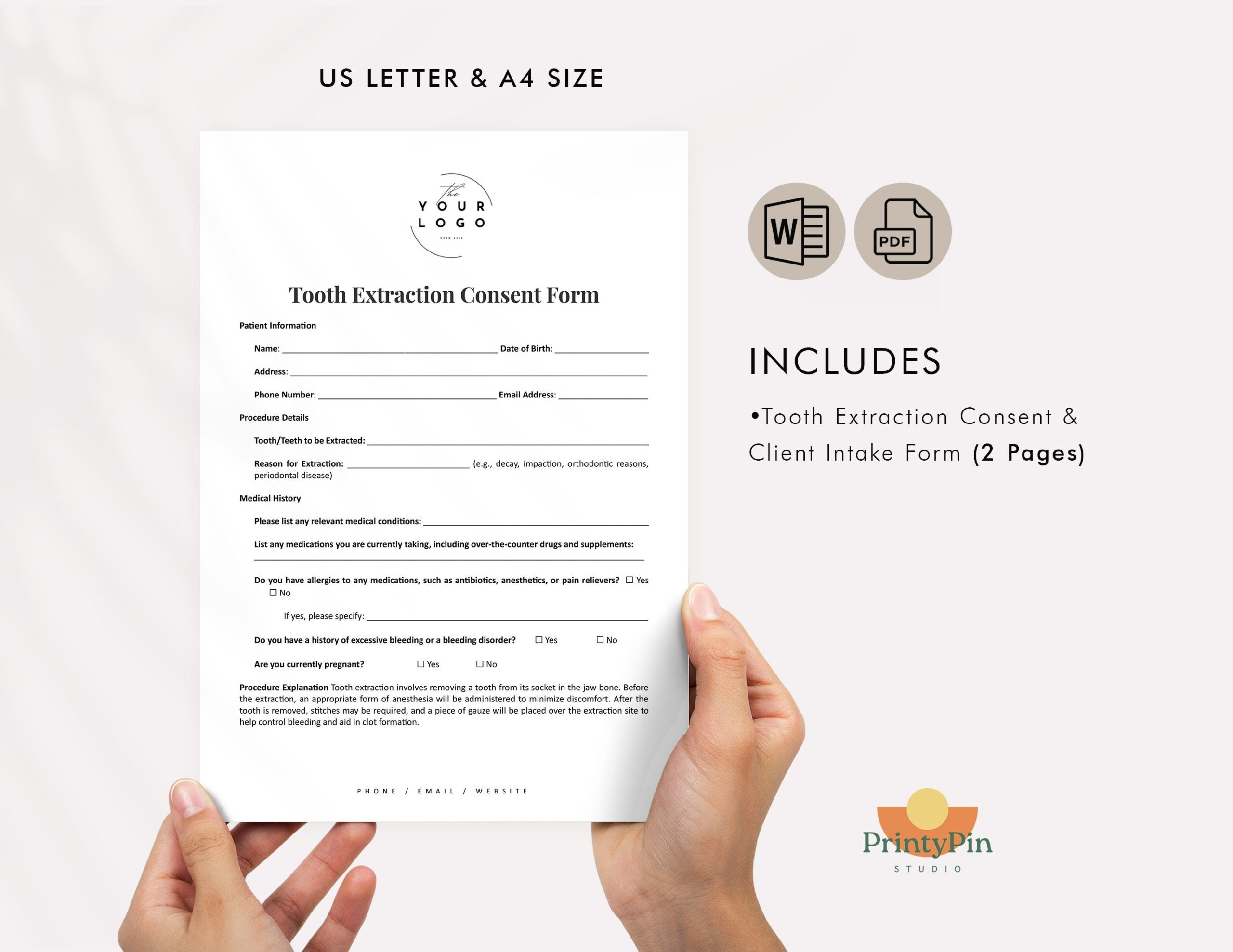 Tooth Extraction Consent Form Template Editable Dental Forms Word U0026 PDF Oral Surgery Consent Documents Dentist Client Intake Form Etsy