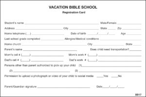 VBS REGISTRATION CARD