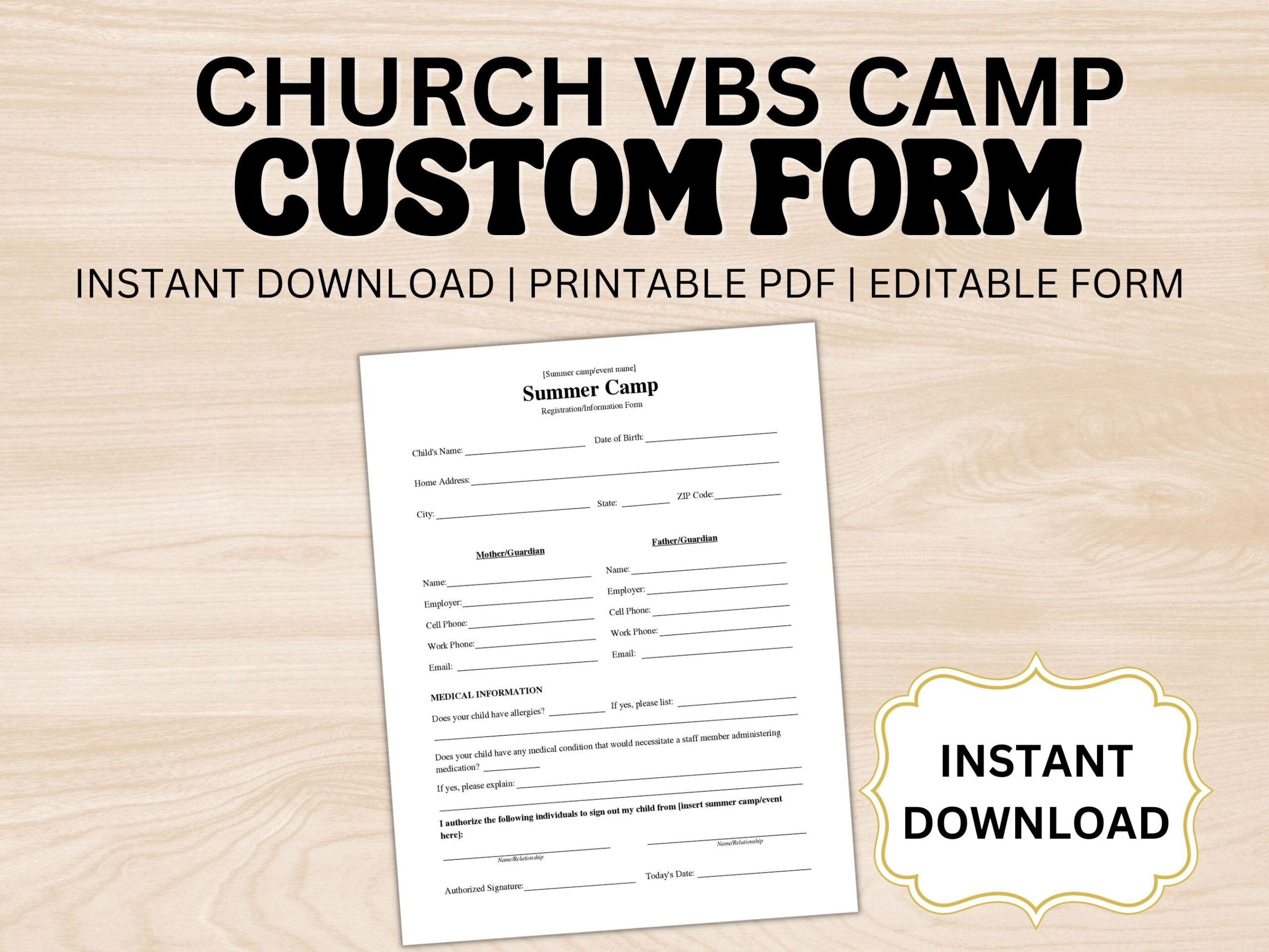 Vbs Registration Form Digital Download Etsy