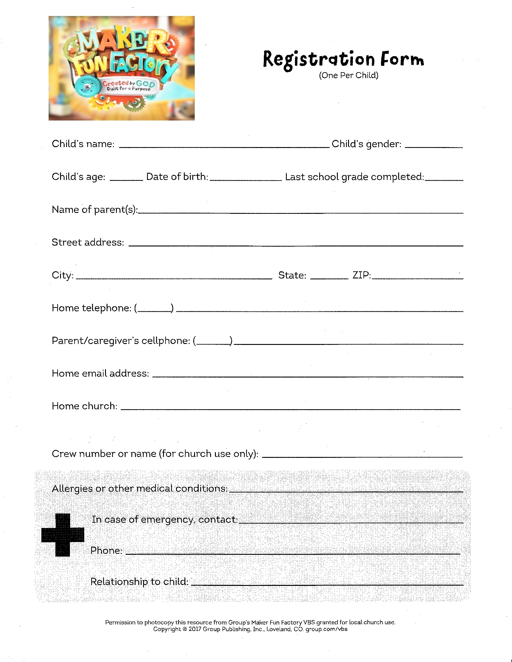 Vbs Registration Form Printable