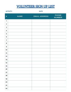 Volunteer Sign Up Sheet Printable Registration Form