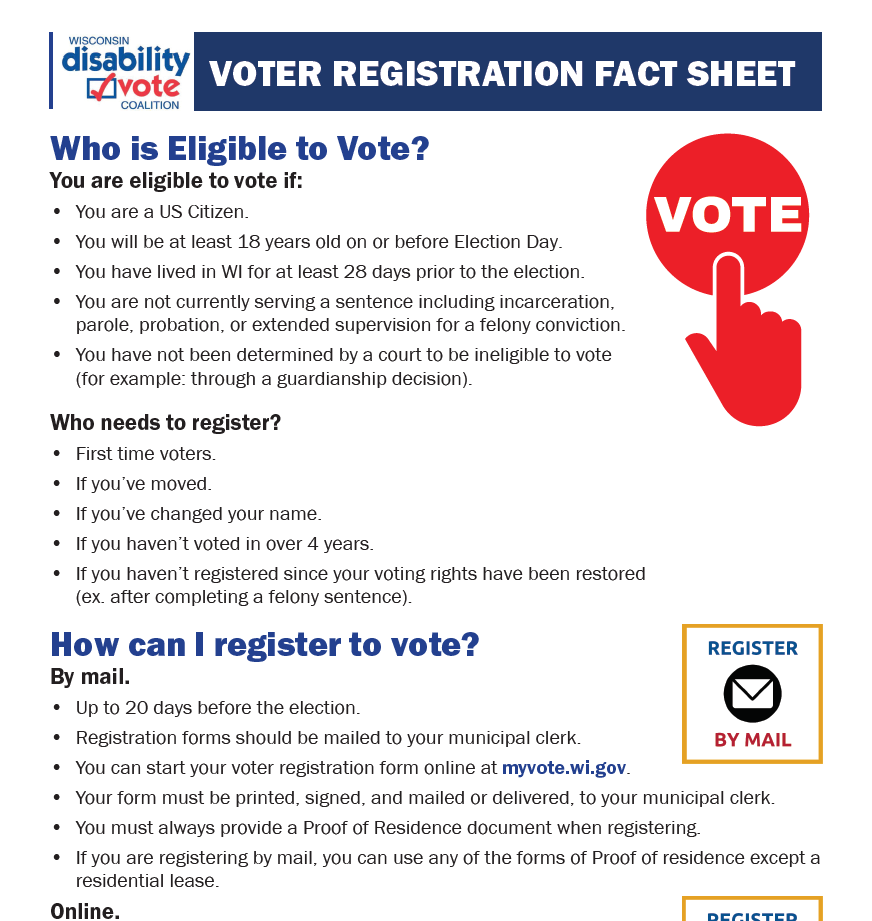 Voter Registration Fact Sheet Wisconsin Disability Vote Coalition