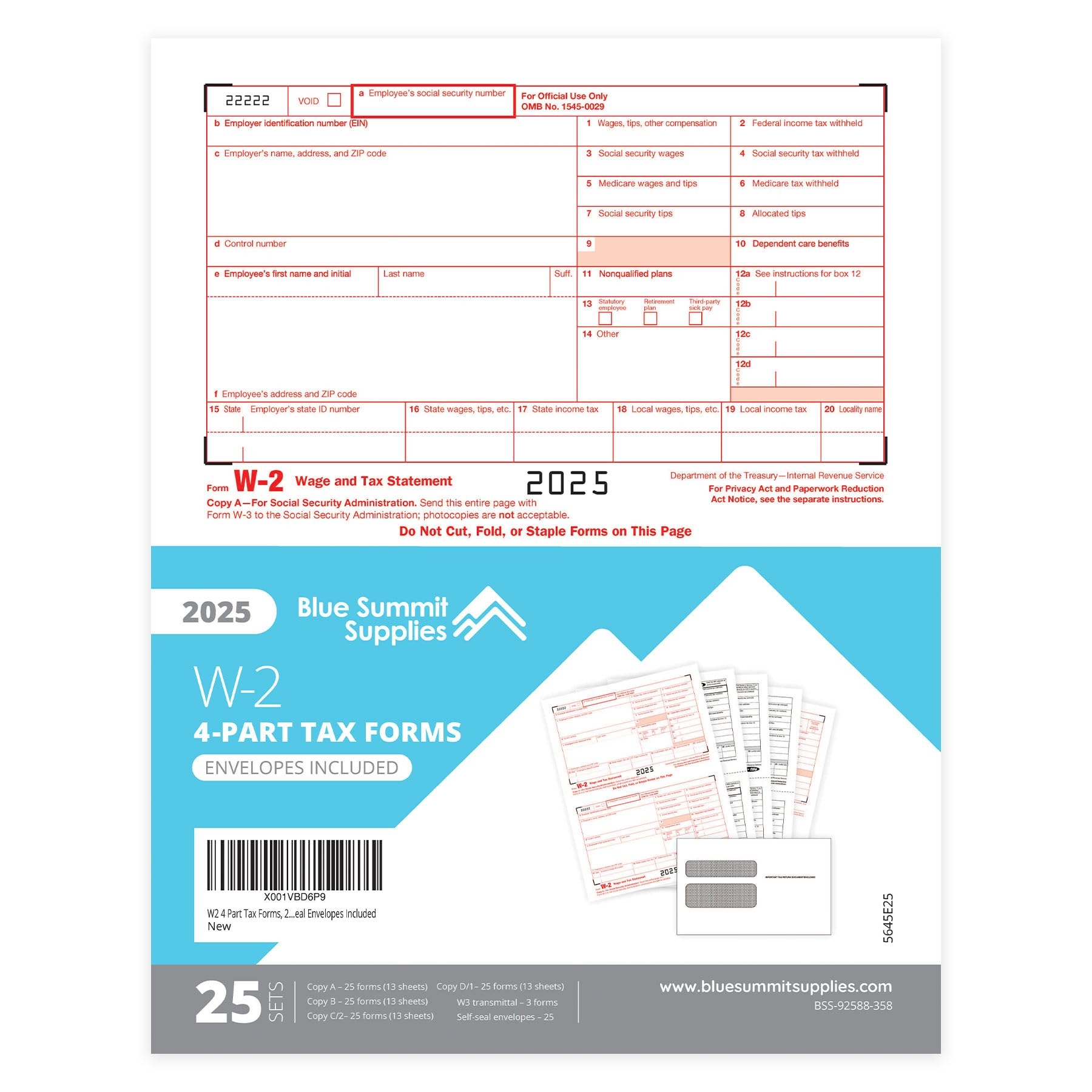 W2 4 Part 2018 Tax Forms 25 Employee Kit Of Laser Forms Designed For QuickBooks And Accounting Software 25 Self Seal Envelopes Included Amazon ca Office Products