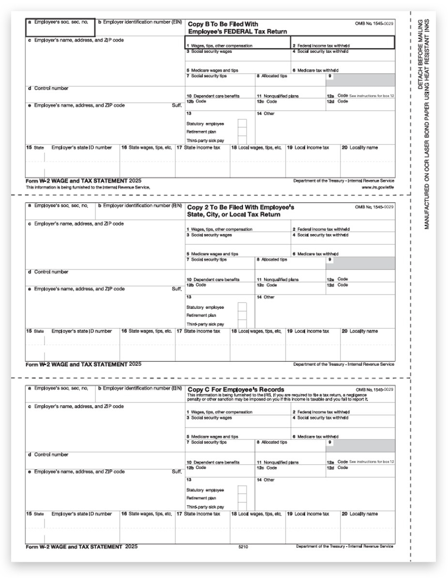 W2 Tax Forms 3up Employee Copies B C 2 DiscountTaxForms