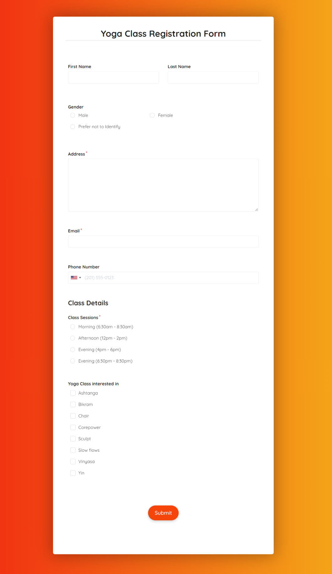 Yoga Class Registration Form Template Formplus