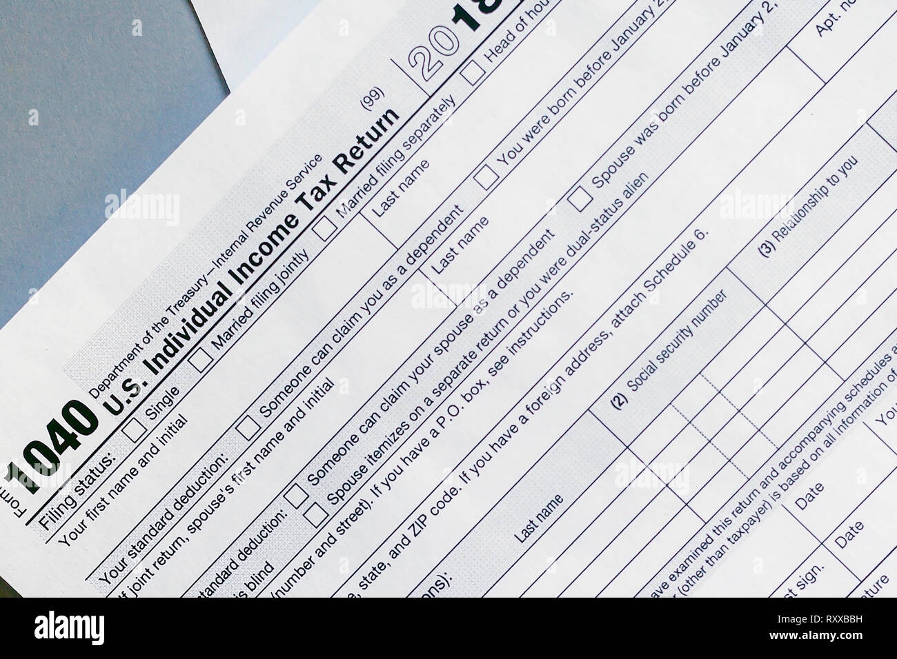 1040 Tax Form 2018 U S Individual Income Tax Return 2018 Stock Photo 