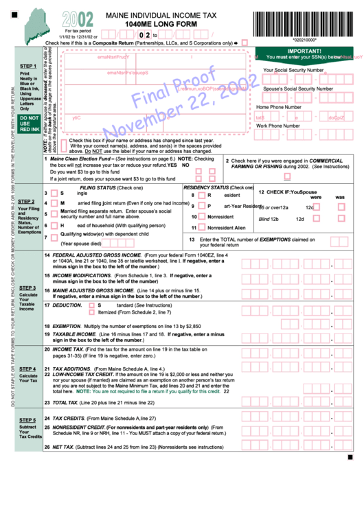 1040me Long Form Draft Maine Individual Income Tax 2002 Printable 