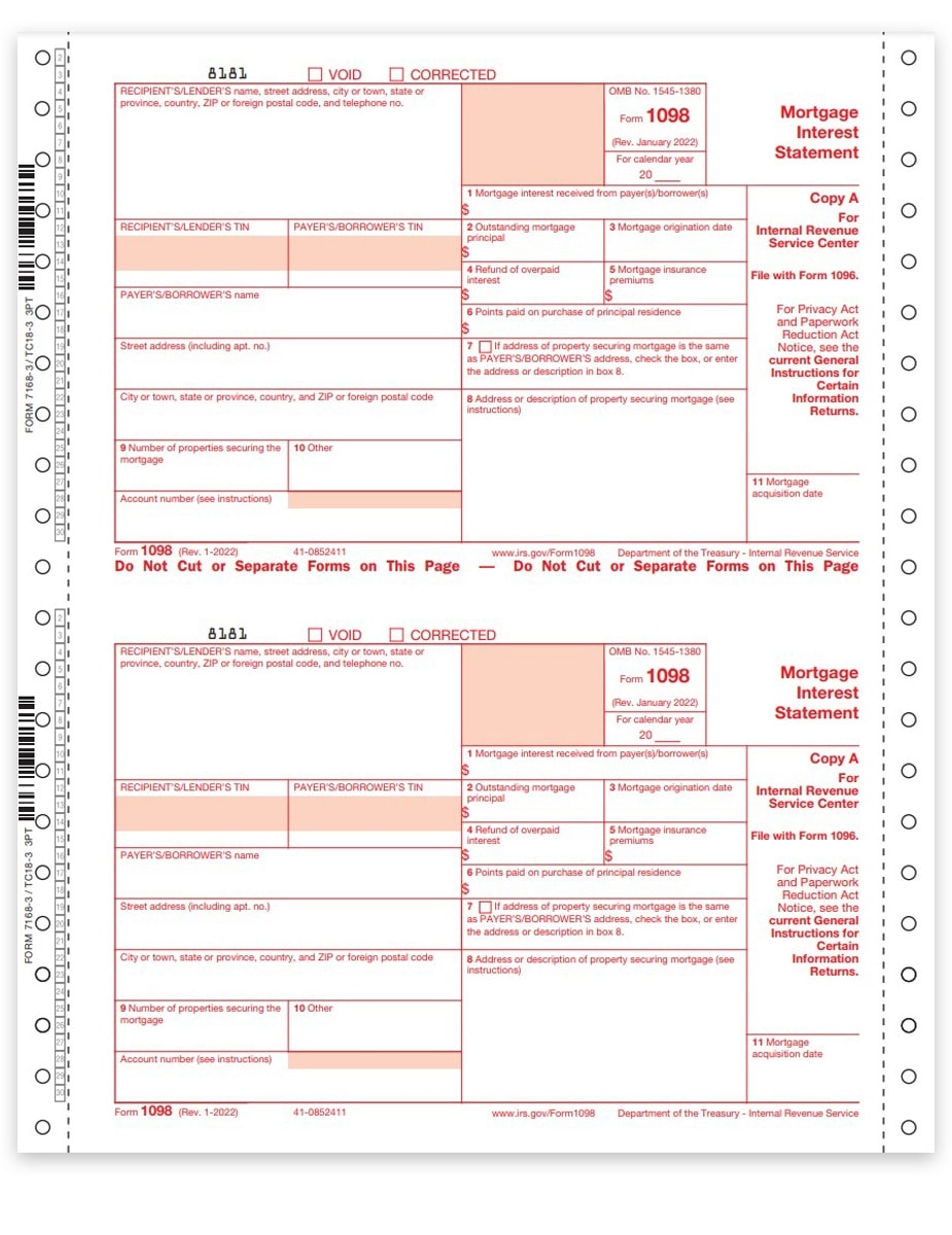 1098 Carbonless Continuous Tax Forms DiscountTaxForms