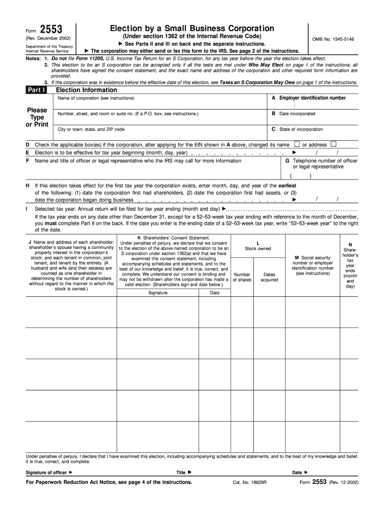 2002 Form IRS 2553 Fill Online Printable Fillable Blank PdfFiller