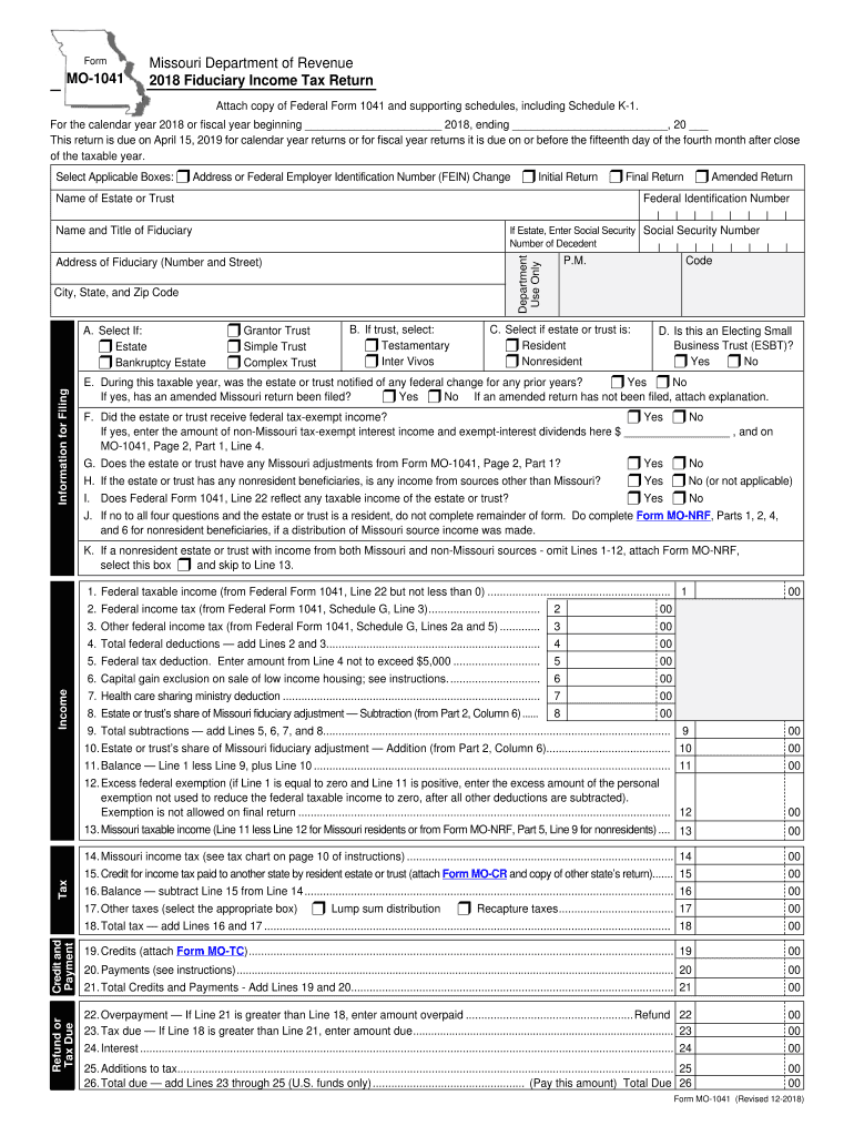 2018 Form MO MO 1041 Fill Online Printable Fillable Blank PdfFiller