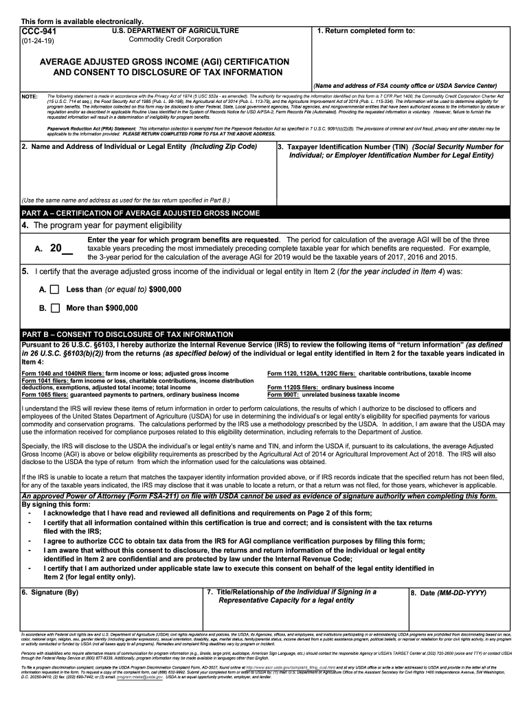2019 2022 Form USDA CCC 941 Fill Online Printable Fillable Blank 