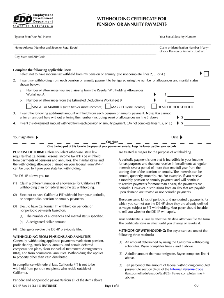 2019 2025 Form CA EDD DE 4P Fill Online Printable Fillable Blank 
