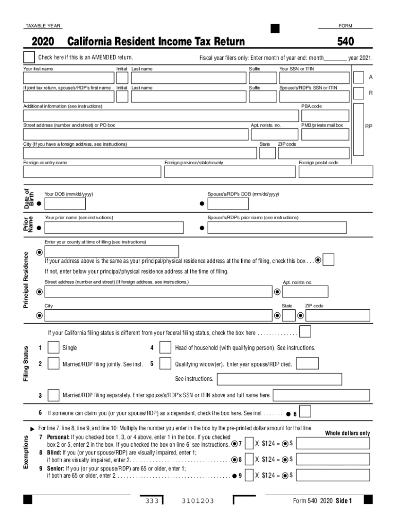2020 Form CA FTB 540 Fill Online Printable Fillable Blank PdfFiller