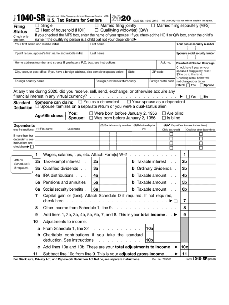 2020 Form IRS 1040 SR Fill Online Printable Fillable Blank PdfFiller