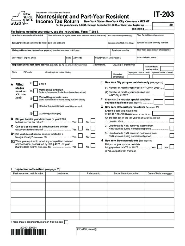 2020 Form NY IT 203 Fill Online Printable Fillable Blank PdfFiller