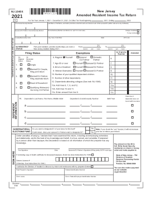 2021 Form NJ DoT NJ 1040X Fill Online Printable Fillable Blank 