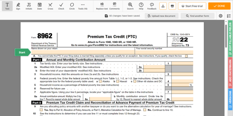 2022 Form 8962 Printable IRS 8962 Form Instructions For Premium Tax 