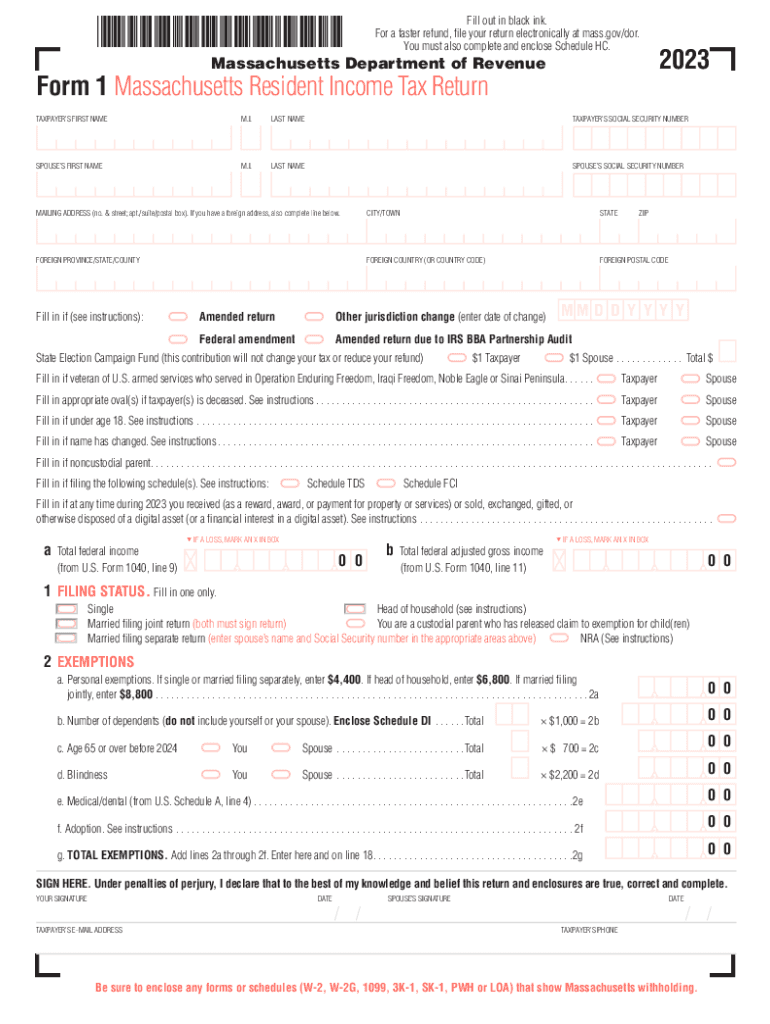 2023 2025 MA Form 1 Fill Online Printable Fillable Blank PdfFiller