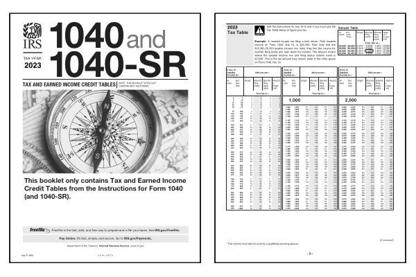 2023 Form 1040 Tax Table 1040TT 