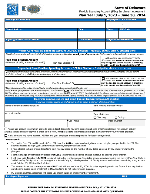 2024 Delaware Flexible Spending Account FSA Enrollment Agreement 2024 Delaware Flexible Spending Account FSA Enrollment Agreement
