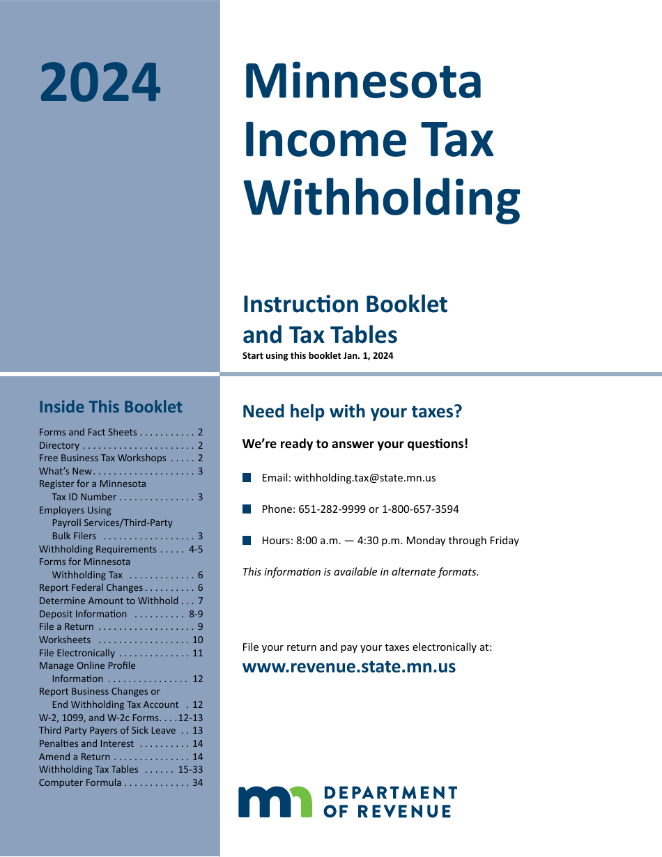 2024 Minnesota Minnesota Income Tax Withholding Instruction Booklet 