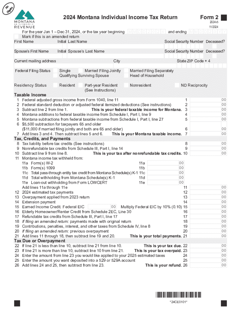 2024 Montana Individual Income Tax Return Main Form Fill Out Sign 