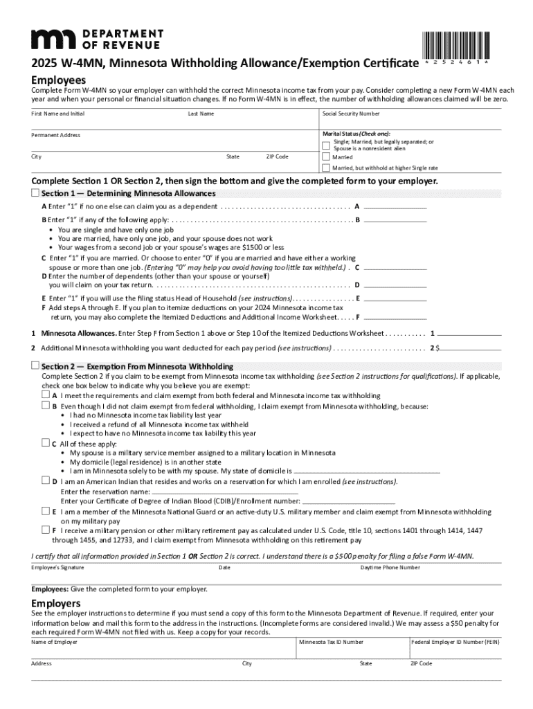 2025 Form MN W 4MN Fill Online Printable Fillable Blank PdfFiller