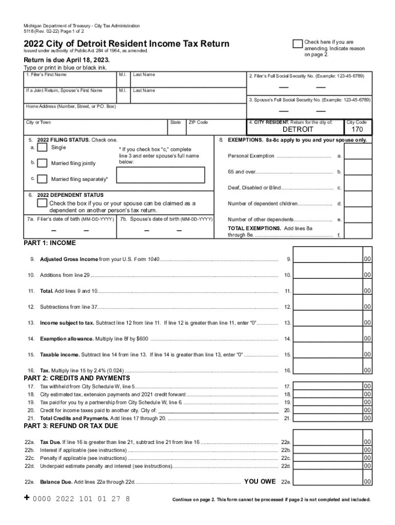 5118 Detroit 2022 2025 Form Fill Out And Sign Printable PDF Template 