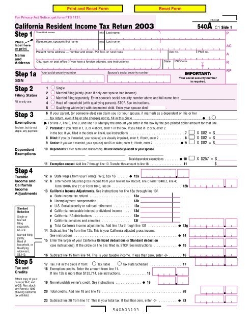 540A California Franchise Tax Board
