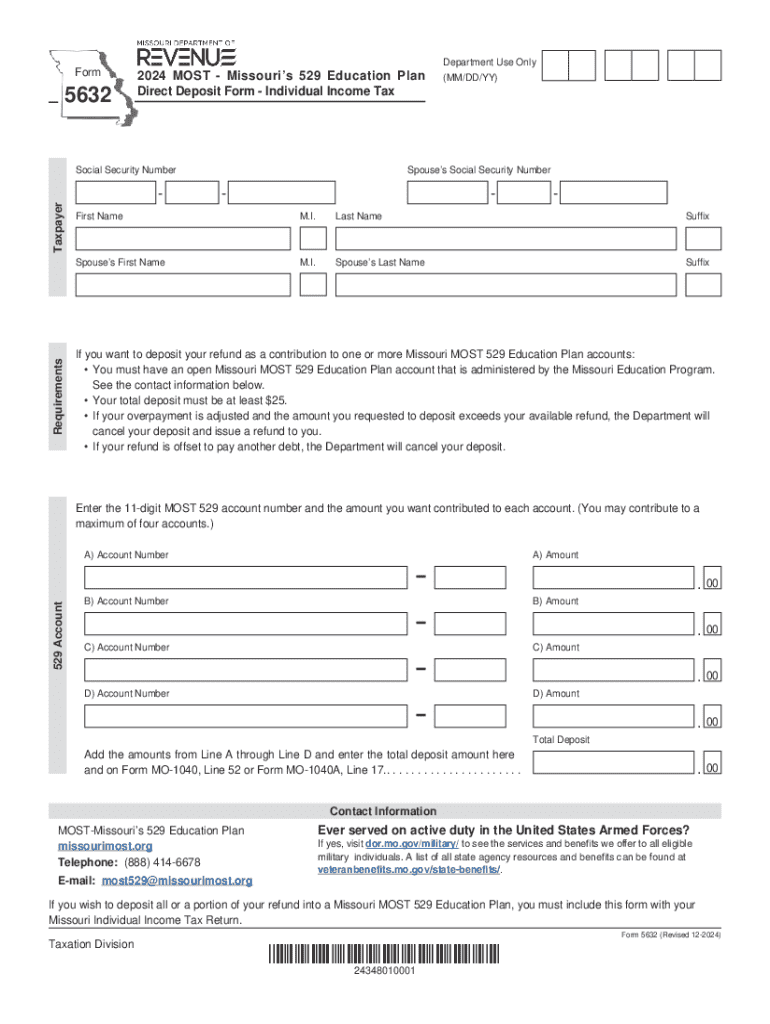 5632 MOST Missouri 39 s 529 Education Plan Direct Deposit Form Individual 