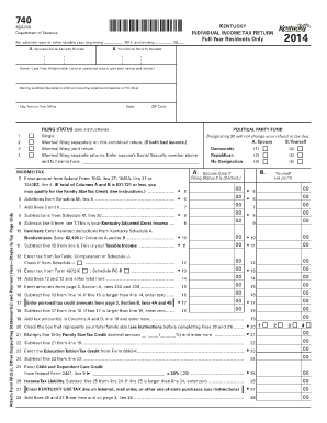 740 Kentucky Individual Income Tax Return Form 42A740 Revenue Ky 