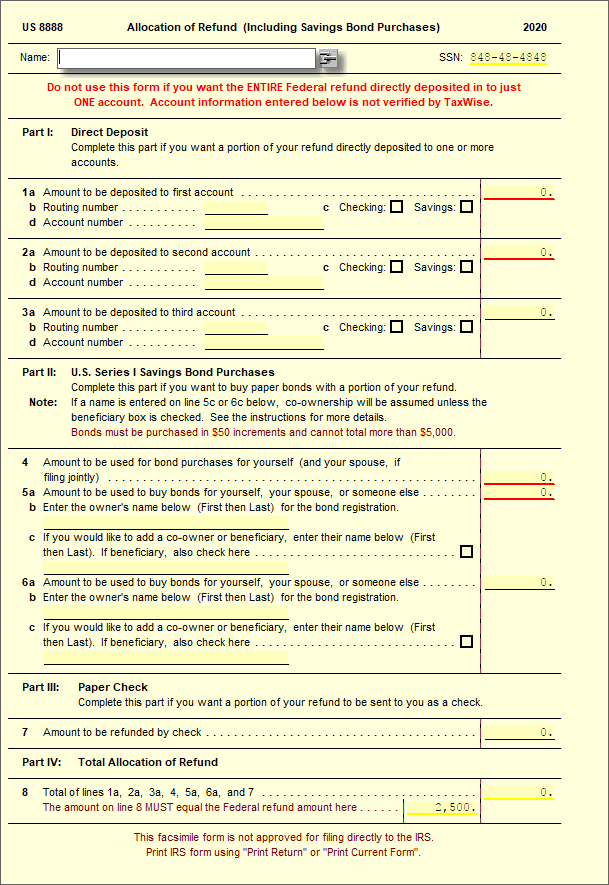 8888 Allocation Of Refund Including Savings Bond UltimateTax 