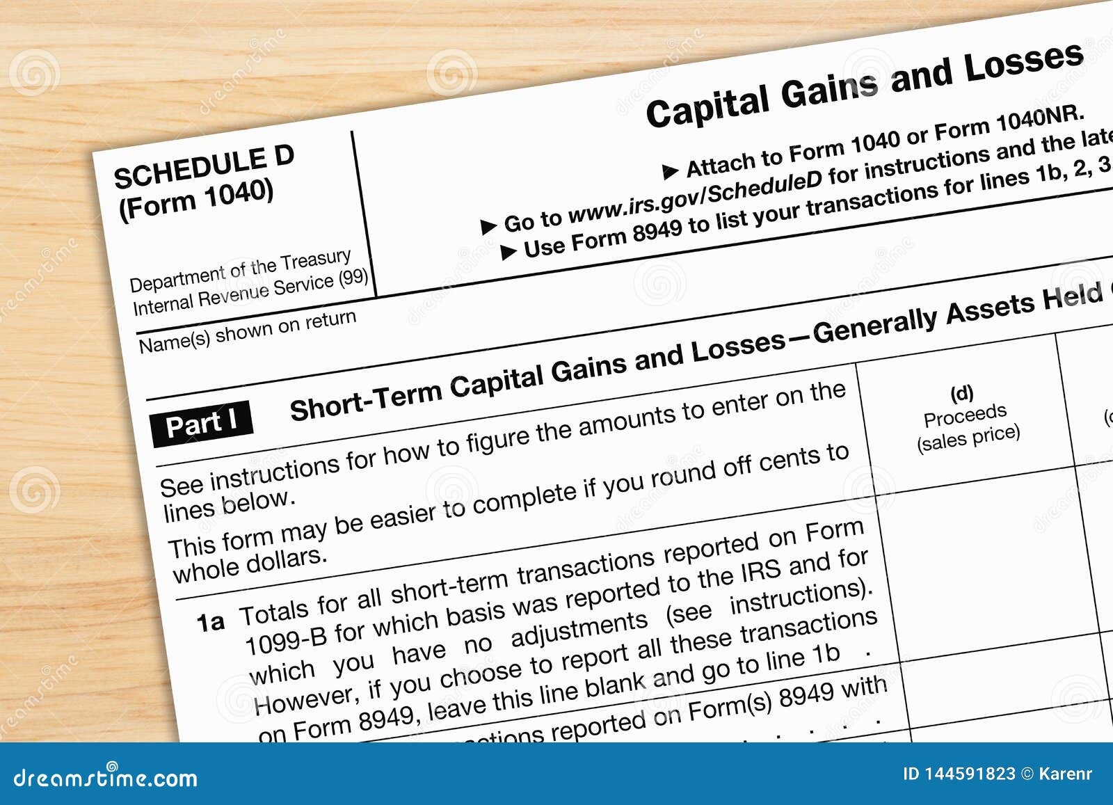 A US Federal Tax 1040 Schedule D Income Tax Form Editorial Stock Photo 